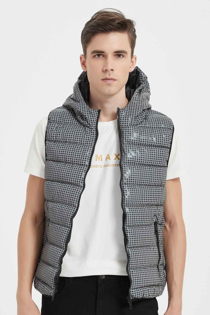 Doudoune gilet à capuche réfléchissante à motif BERTIL