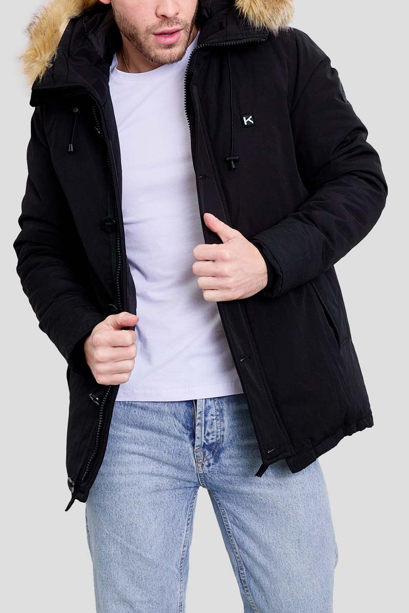 Parka mi longue chauffant avec capuche a fourrure pour homme Kymaxx