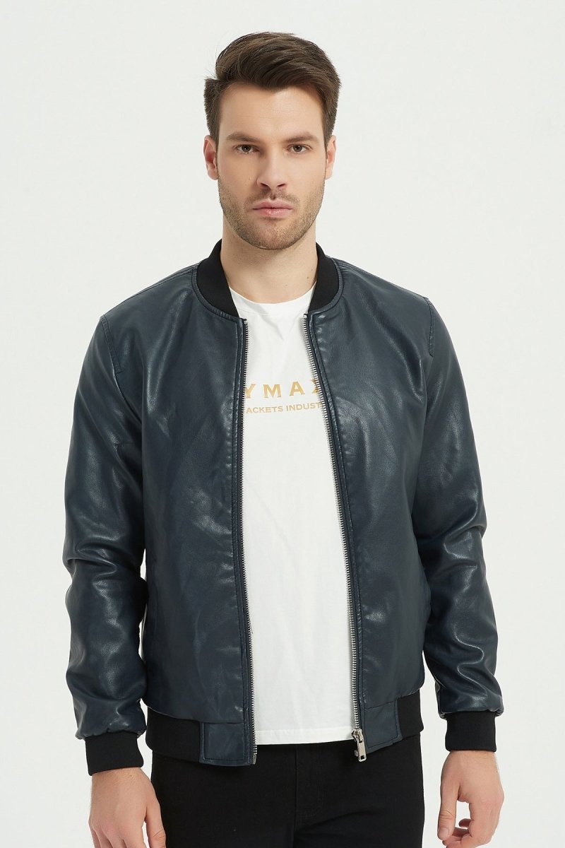 Bomber en simili cuir avec col Teddy pour homme Kymaxx